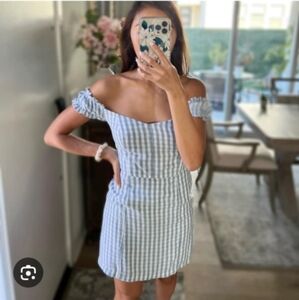 Abercrombie Off Shoulder Blue Gingham Dress Women's M